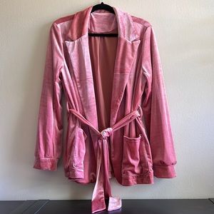 Stretch VELVET like fabric pink blazer with belt.